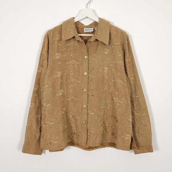 Vintage Brown Embroidered Button Down Shirt - Picture 1 of 6